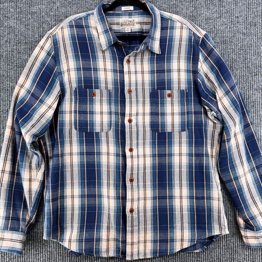 J.‎ Crew Shirt Mens Size XL Blue Plaid Mid Weight Double Brushed Flannel Sunset